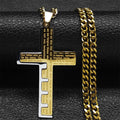 Goth Stainless Steel Cross Pendant Necklace Biker Men Punk Black Silver Color Crucifixion Crystal Necklace Hip Hop Jewelry N6337