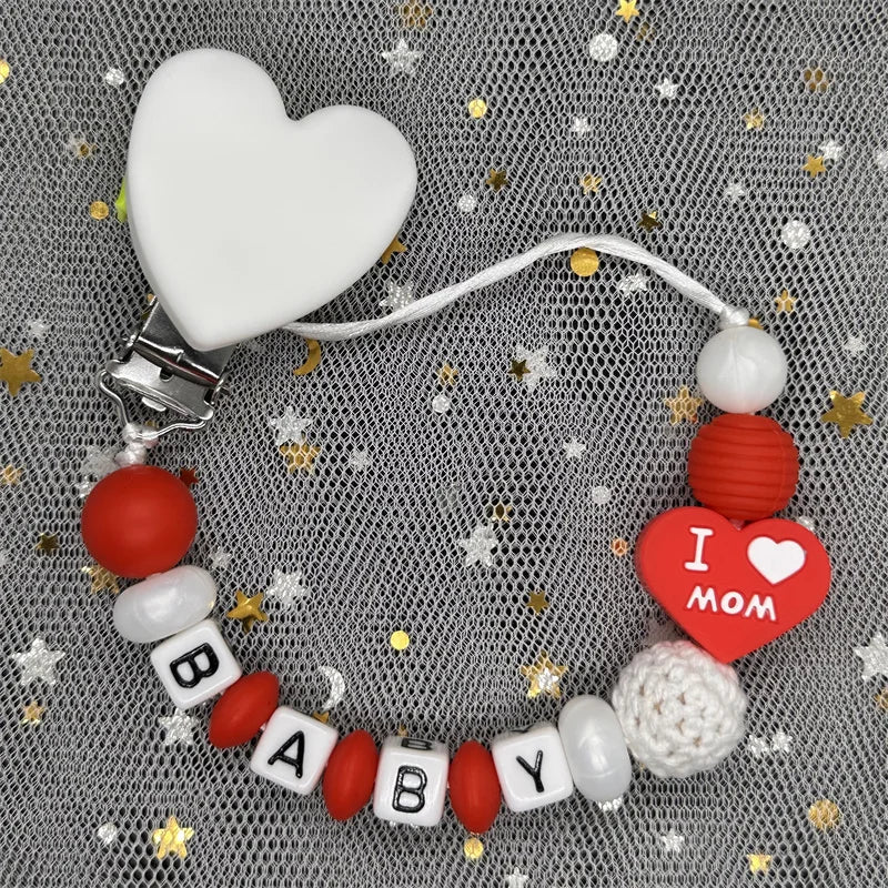 Free Custom Personalized Name Pacifier Clips Handmade Beech Wood Chain Silicone Crown Holder Soother Baby Teething Toy Chew Gift