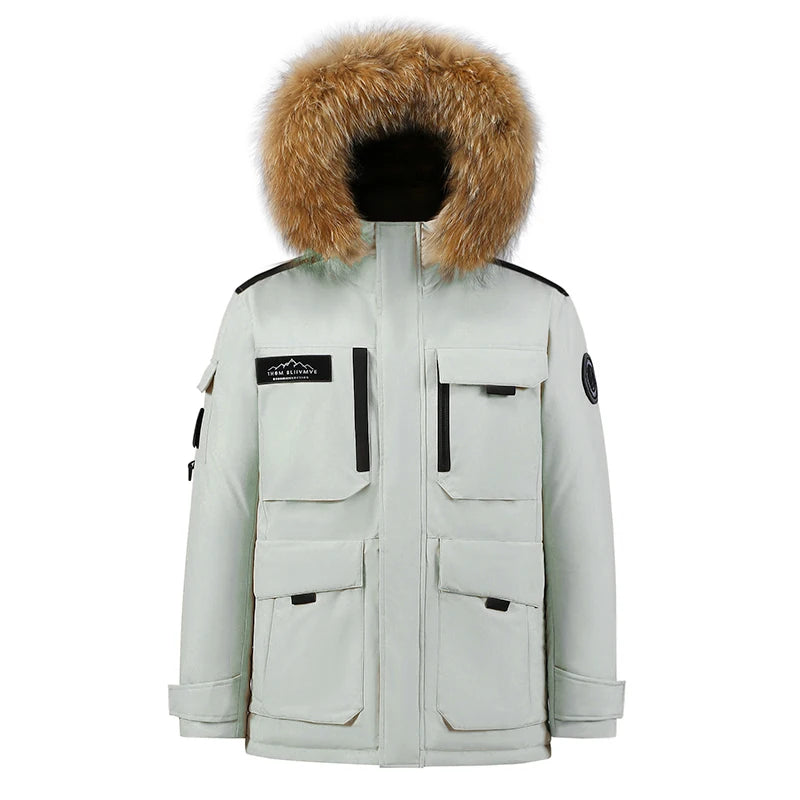 New White Duck Down Jacket Men Men's Coat Windproof Removable Cap Parkas Solid Color Outdoor Casual Hooded Overcoat Clothes