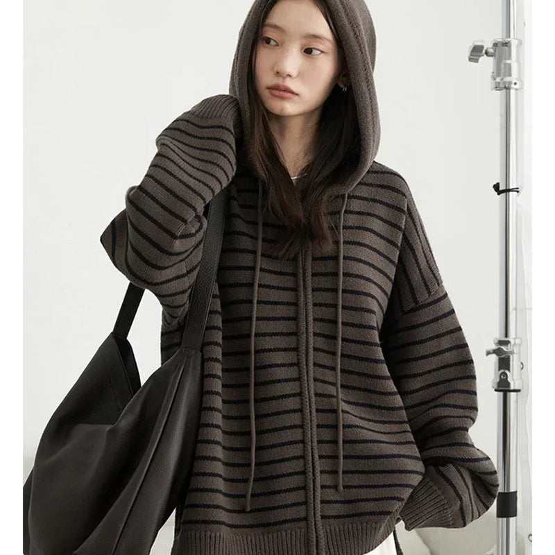 CHIC VEN Women Fashion Cardigan Casual Hooded Striped - View 2 | SAMAG