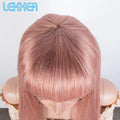 Lekker Rose Pink Bone Straight 100% Human Hair Wigs With Bangs For Women Brazilian Remy Hair Glueless Colored Long Wigs
