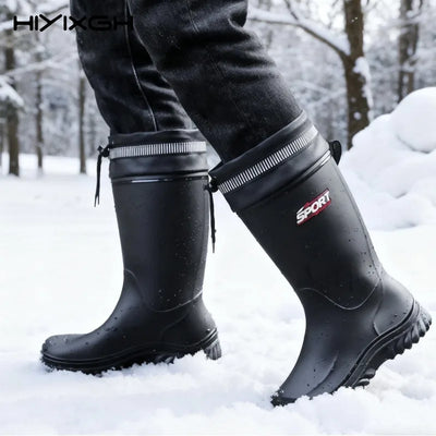 Men's Mid-Calf Plush Lined Rain Boots Waterproof Non-slip | SAMAG