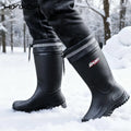 Men's Mid-Calf Plush Lined Rain Boots Waterproof Non-slip Wear-resistant Lightweight Water Shoes for Outdoor Fishing Work