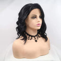 Natural Black Short Wavy Synthetic Black Lace Front Wigs For Women Hair Side Part Heat Resistant Fiber Short Black Wigs