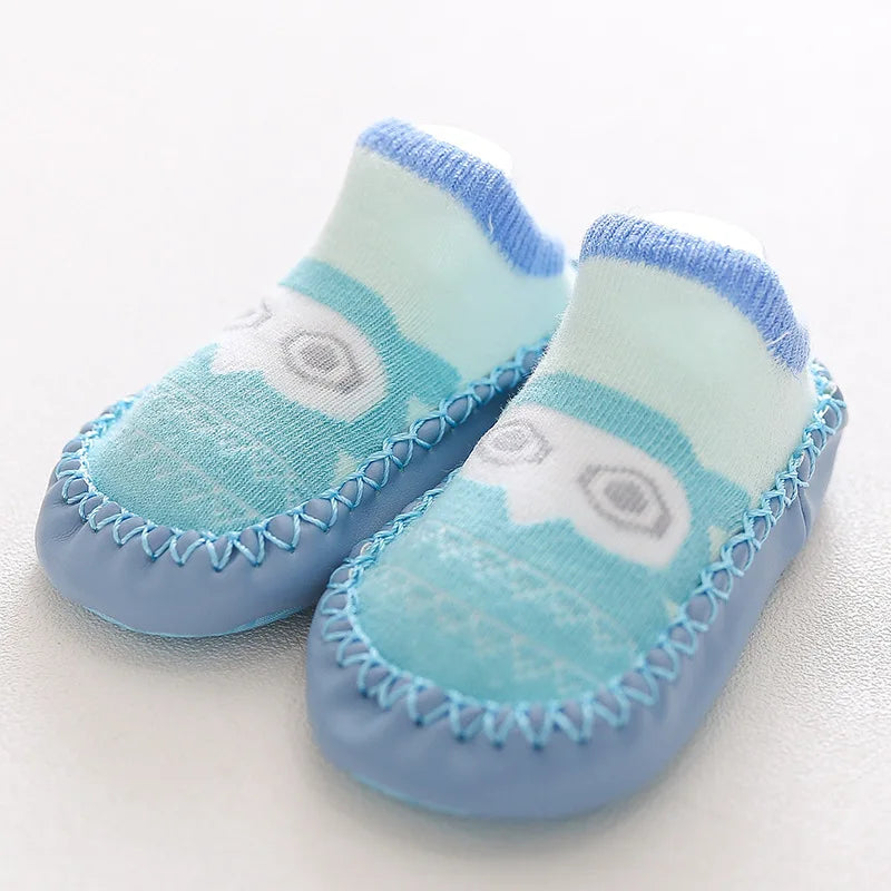 Baby Shoes Cotton Floor Socks Shoes Cartoon Cute Baby First Walkers Toddler Shoes Girl Boys Kids Soft  PU Sole Shoe Anti-slip