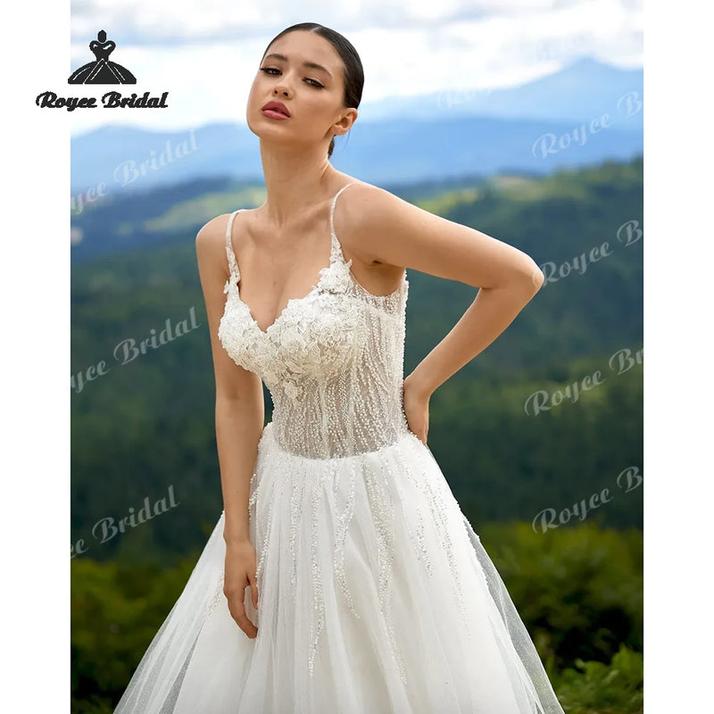 Elegant Appliqué Boho A Line Wedding Dresses Beaded 3D - View 6 | SAMAG