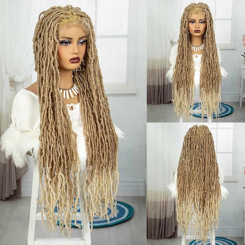 Pink Soft Faux Braids Wig for Black Women 36 Inches Synthetic Knotless Box Braided Wigs with Baby Hair Full Lace Dreadlock Wig