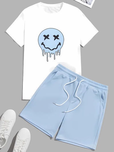 Men's 3D Printed Fashionable T - Shirt+Shorts Set, Fun Pattern Short - Sleeved Breathable Quick - Drying Top | SAMAG