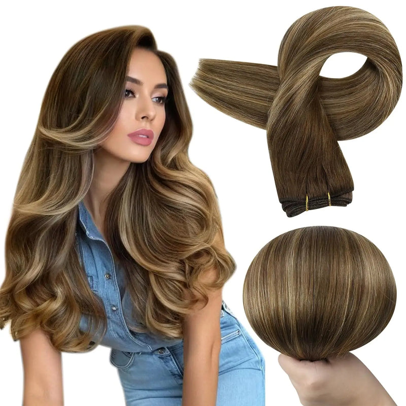 Full Shine Human Hair Weft Extensions Hair Bundles Ombre Blonde Color 100g Sew In Silky Straight Remy Skin Double Weft For Salon