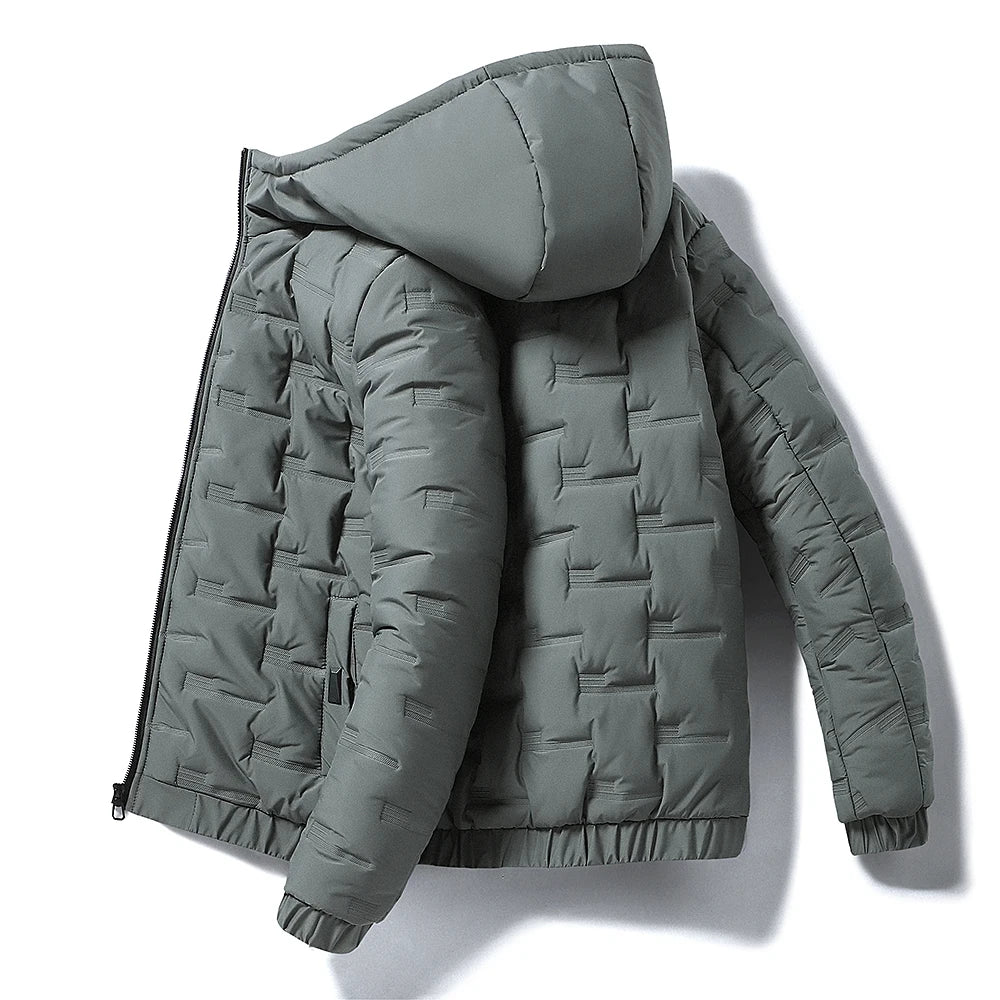 Fashion Men Hiking Down Cotton Jacket Hooded Parkas Zip Pocket Fashion Outerwear Casual Padded Jacket and Coat Men Autumn Winter