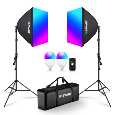 NEEWER RGB Softbox Lighting Kit With App Control & 9 | SAMAG