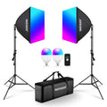 NEEWER RGB Softbox Lighting Kit With App Control & 9 Effect Modes, 2 Pack 26W FCC/IC/UL Certified LED Bulbs CRI93+ TLCI98+,