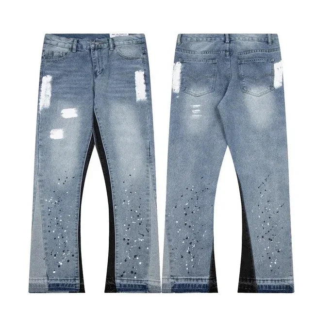 American Streetwear Splashed Ink Patchwork Baggy Jeans | SAMAG