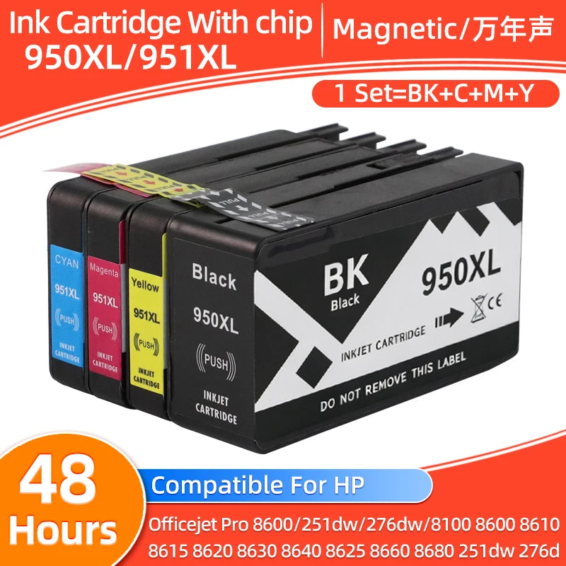 4pcs 950XL 951XL Ink Cartridge Compatible for HP950 951 for HP Officejet Pro 8100 8600 8610 8615 8620 8625 8630 8680 251dw 276dw