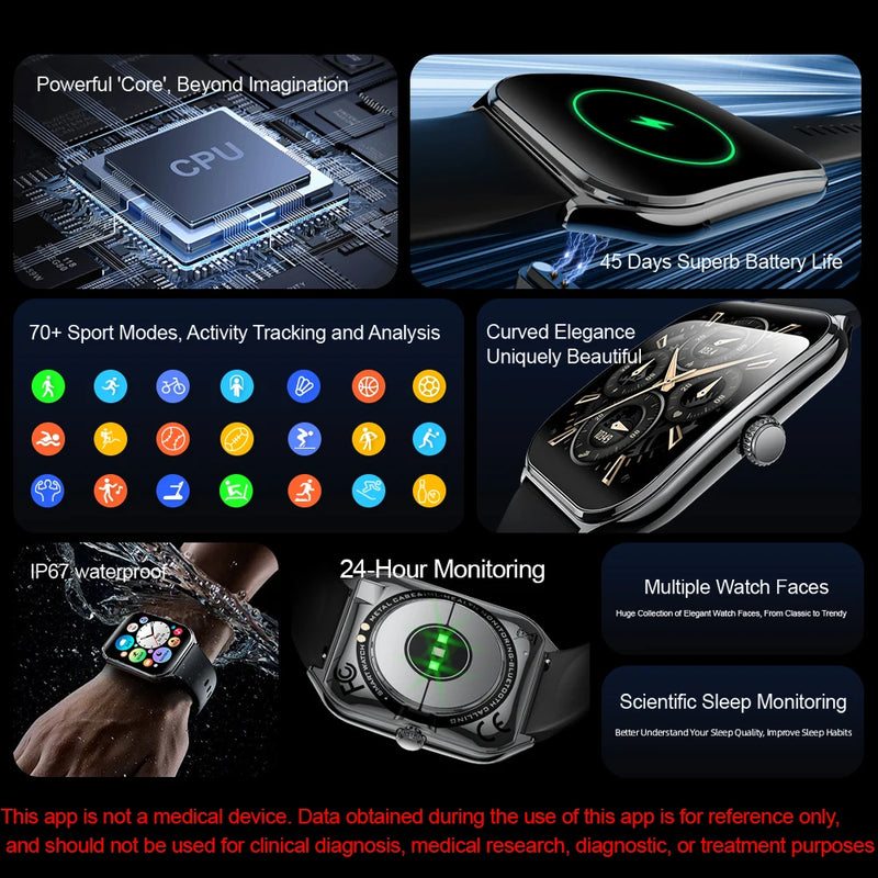 2026 New Smartwatch 1.96 inch Ultra-thin Bluetooth Call Health Monitor IP68 Waterproof 100 Sport Smart Bracelet For  Android iOS