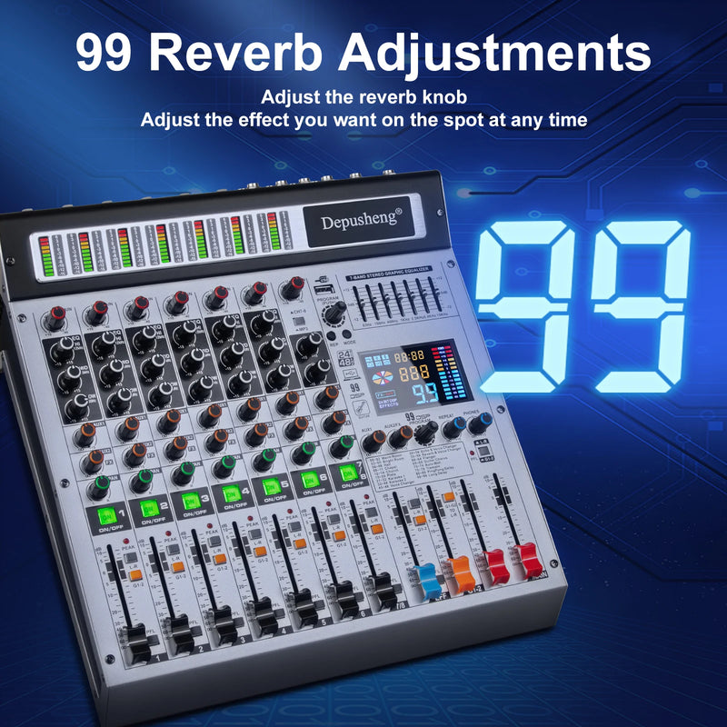 8 Channel Mixer Depusheng AG8 Professional Audio Mixing 99 DSP Digital Effects Audio Console Mixer DJ Console for Audio Stage