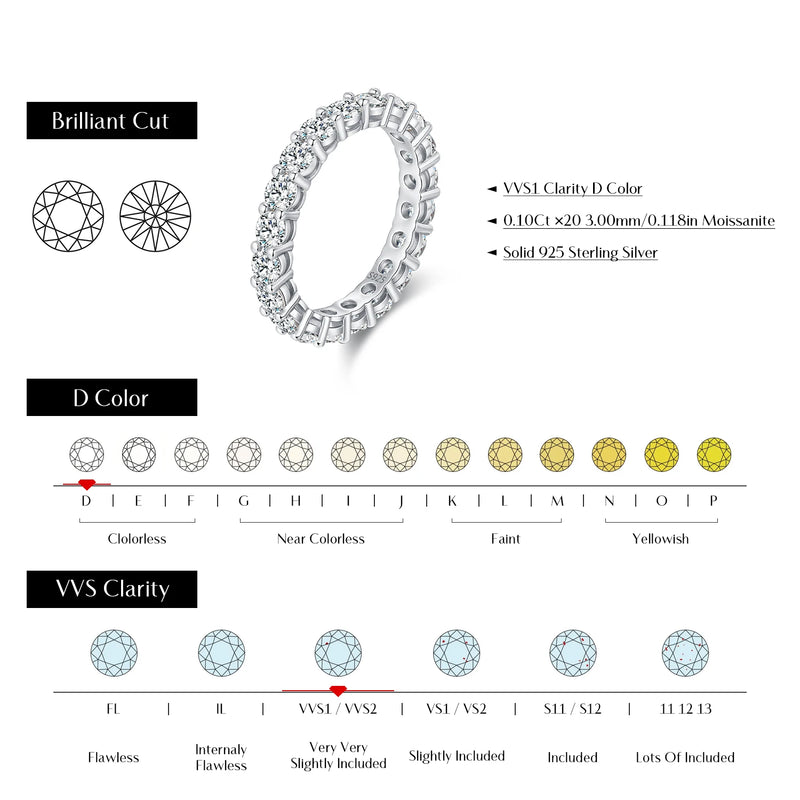 MODIAN Dazzling D Color Moissanite Eternity Band Rings 925 Sterling Silver Luxury Stackable Fashion Ring For Women Fine Jewelry