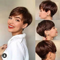 Short Pixie Wig Human Hair Layer Cut Short Human Hair Wigs Brown Red Ombre Highlight Duby Wigs Cheap Full Machine Wigs for Women