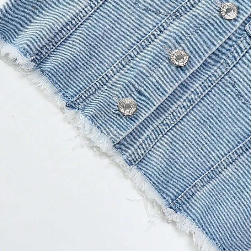 Girls Casual Style Sleeveless Top with Distressed Denim | SAMAG
