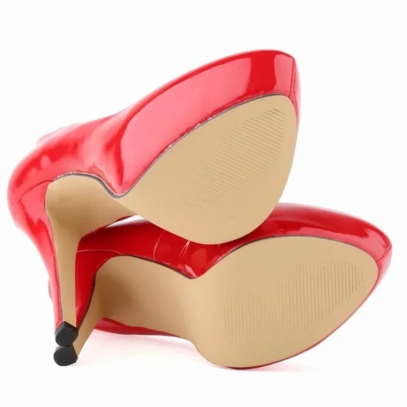 Women Sexy Pumps Stilettos 14cm Super High Heels Round Toes Platform Thin Heel NightClub Party Dress Red Wedding Shoes Big Size