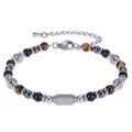2026 Classic 6mm Tiger Eye Stone Hematite Beaded Bracelet Adjustable Stainless Steel Chain Bracelet for Men Women Jewelry Gifts