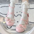 Women's Mary Janes Lolita Shoes Strawberry Bowknot Round Toe Heels Sweet Shoes Ankle Strap Pumps for Ladies
