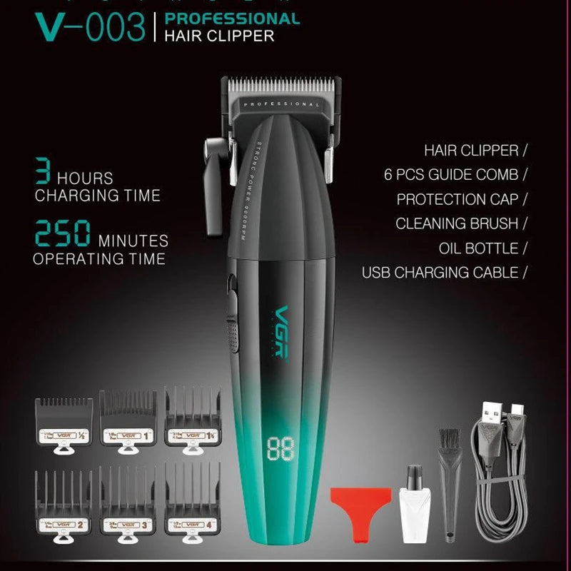 Original VGR Metal 9000RPM Hair Clipper Professional Men's Rechargeable Hair Trimmer Barber Cordless Hair Cutting Electric 8W