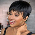 Short Pixie Cut Wig Human Hair Brazilian 100% Human Hair Glueless Pixie Wig with Bangs for Women Natural Black Full Machine Wigs