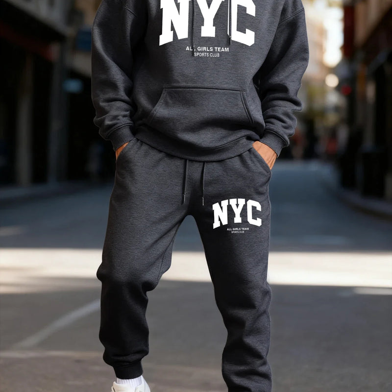 Trendy Letter Eye - Catching Print Men's Hooded Suit Casual Winter Two - Piece Set Sports Jogging Pants - View 6 | SAMAG