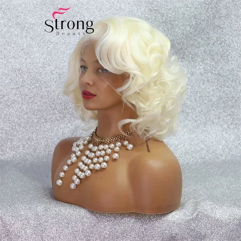 Short Bob Lace Wig Blonde Curly Synthetic Lace Front Wig For Women Natural Hairline Heat Resistant Synthetic Wigs