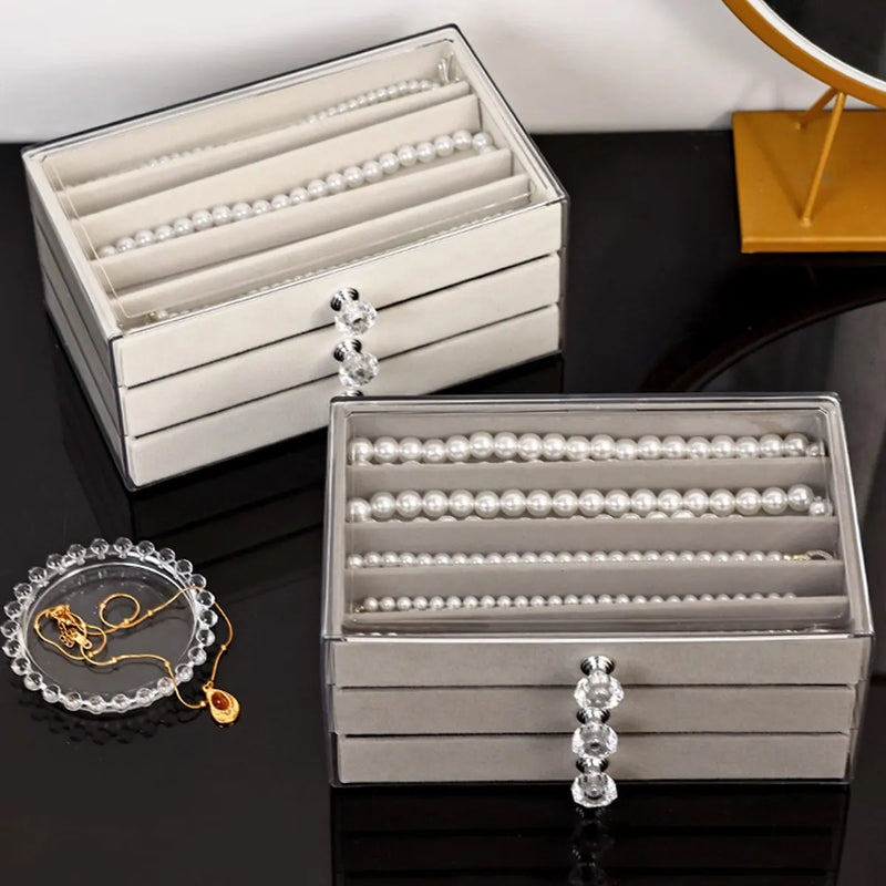 1pc Necklace Storage Box with Transparent Lid, 3-Layer Jewelry Tray Drawer Jewelry Display Box, Desktop Jewelry Box
