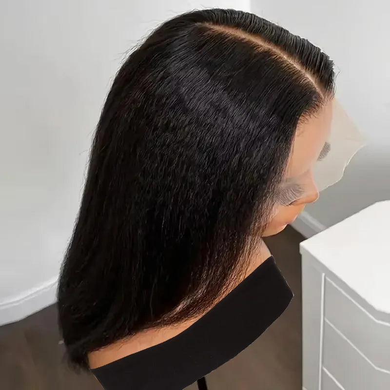 Black Yaki Lace Front Wig 30inch 180density Soft Kinky Straight Wig For Women Baby Hair Synthetic Wigs Heat Temperature Glueless