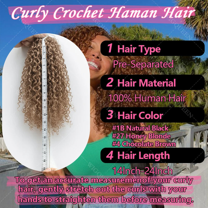 Feather Crochet Human Hair 4/27 Highlight Pixie Curl Bulk Hair Extensions Lightweight Small Spirals Curly Crochet Hair For Braid