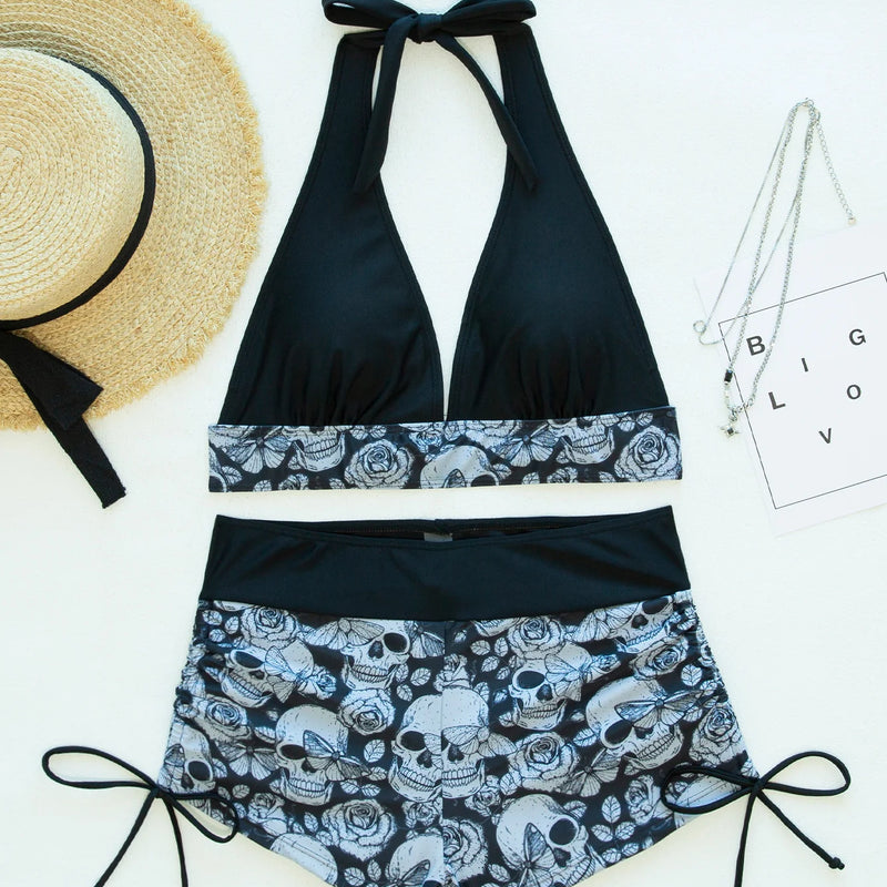 Square Neck Modest Bikini Set With Skull Print | SAMAG