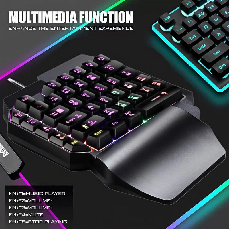 JOMAA Wired One Handed Gaming Keyboard Rainbow LED Backlit 40 Keys Portable Mini Gaming Keypad Ergonomic Game Controller