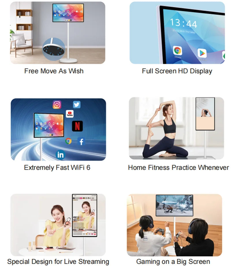 22-Inch Portable Interactive Mini Mobile Smart TV Display Screen with Rollable Stand Follow-by-Me Function