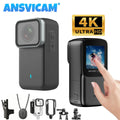 ANSVICAM 4K Mini HD Wifi Action Camera 6-axis Stabilization Motorbike POV Camera Sports Magnetic Wearable Waterproof Thumb Cam