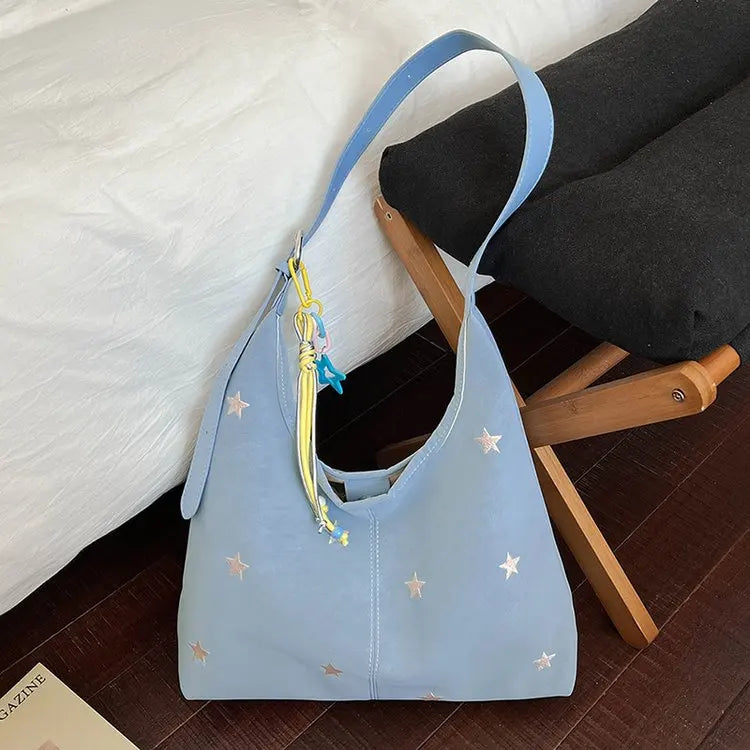 2026 New CEEKAY Star Embroidered Hobo Bag, Cute Shoulder Bag with Star Pendant, Large Capacity Tote for Women Handbag Tote Bag