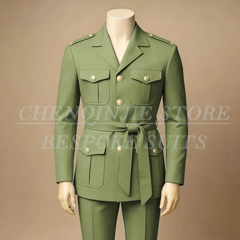 Black Men's Suits Elegant Safari Single Breasted Notch Lapel Slim Fit 2 Piece Jacket Pants Full Sets Customzied Male Clothing