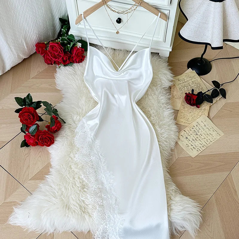 Sexy Lace Patchwork Pajamas Comfortable And Casual Long | SAMAG