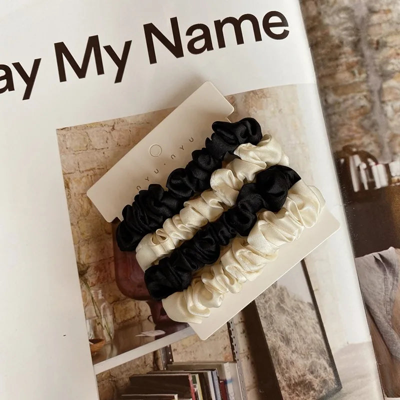 4pcs Pure Silk Small Scrunchie Set for women satin hair rubber bands girls elastic hair tie black hair rope Hair Accessories