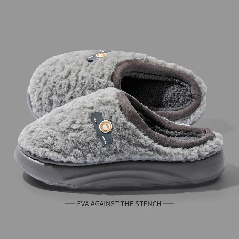 Women's Winter Plush Slippers Fleece-Lined Indoor House Shoes with Thick Sole Anti-Slip Odor-Control Feature for Couples
