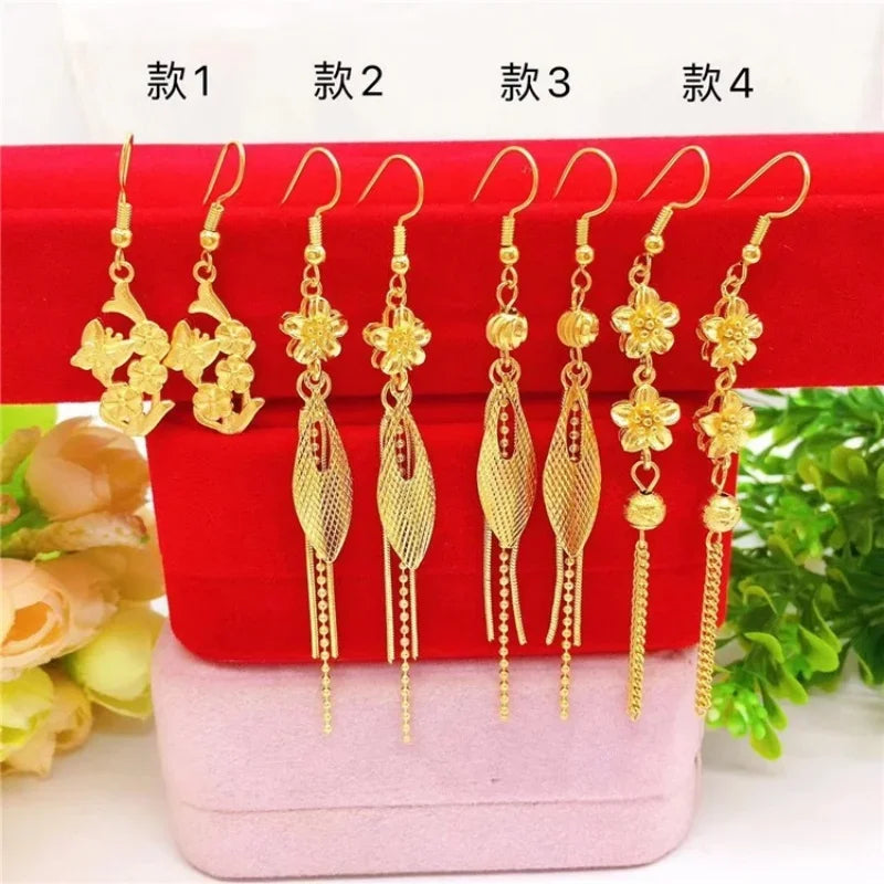 NovaGlod  24K real gold summer tassel earrings for women's fashion 9999 real gold earrings flower gold jewelry accessories