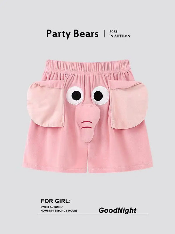 New Summer Couple Outfits Pajama Homewear Suit Men Wowen Squeaky Elephant Shorts Pant Boy Grils Loose Suit Leisure Pajamas Pants