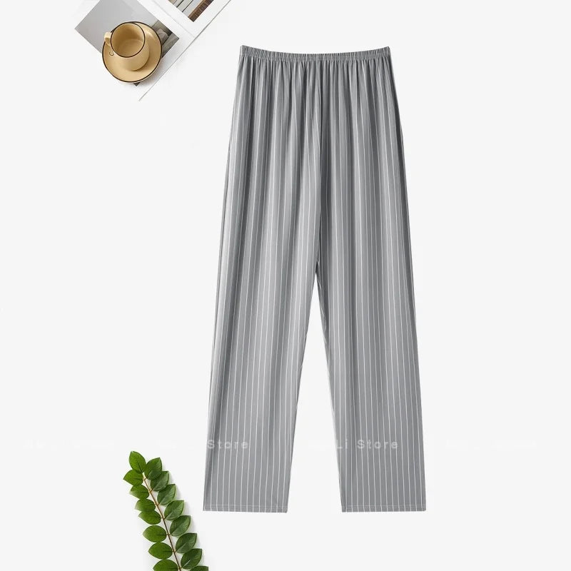 Men's Stylish Summer Pajama Pants, Thin Home Pants, Loose Breathable Air-Conditioned Pants with Elastic Waist
