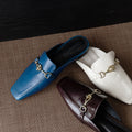 Premium Handmade Genuine Leather Cowhide Women's Shoes,Square Toe Low Heel Women Mules,Fashion Casual Women Slippers