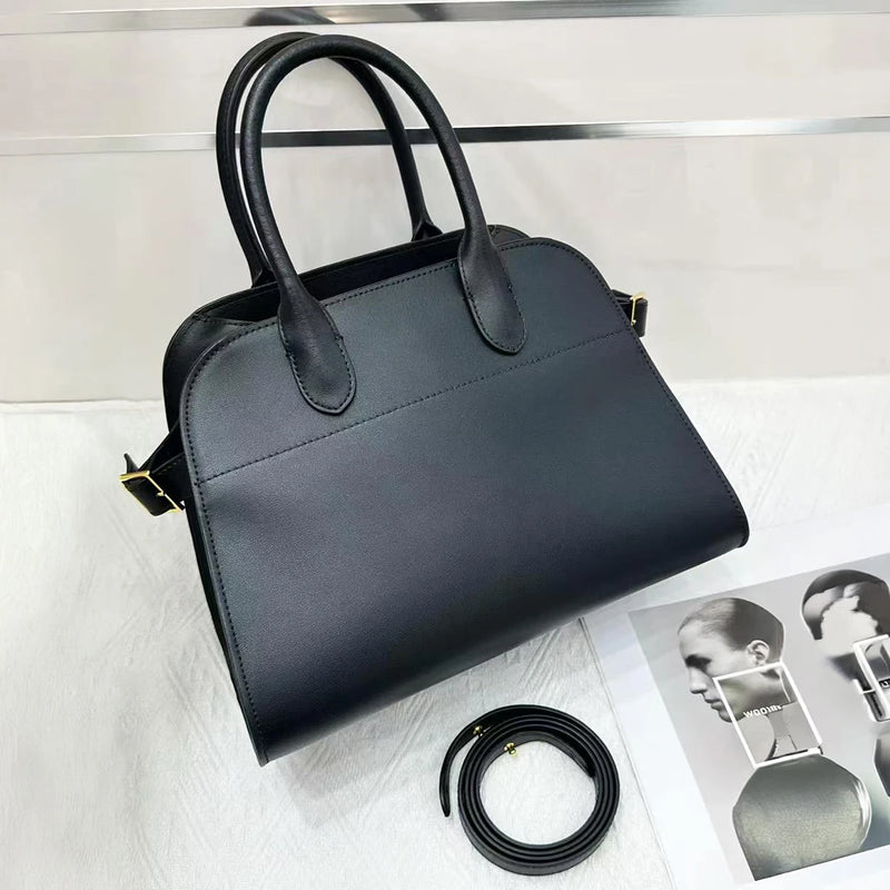 Women Genuine Leather Boston Bag Large Capacity Tote Handbag Soft Cowhide Vintage Shoulder Crossbody Fashion Top Handle Purse 32