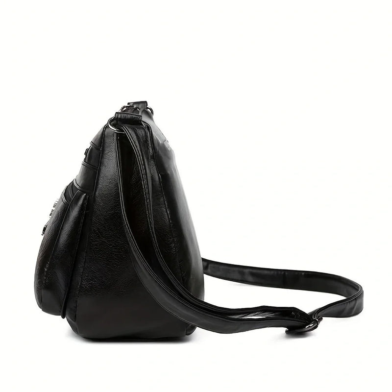 Women Crossbody Fashion Pu Leather Large Capacity Multi-Pocket Mom Bag Black Embossed Outing Party Shoulder Bag