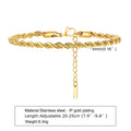 Hip Hop Men's Stainless Steel Rope Chain Bracelets,2/3/4/5mm Gold Color Adjustable Twisted Chain Wristband,Punk Casual Jewelry
