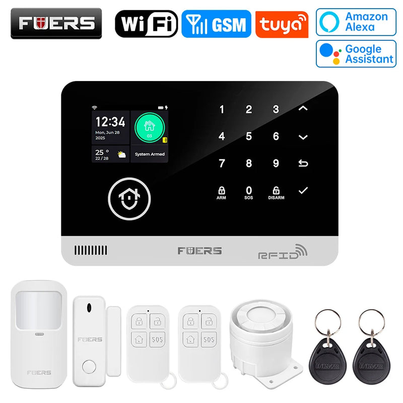 FUERS Tuya Smart  WIFI GSM G03 DIY Alarm System Smart Home Security Alarm System Ant-theft 433Mhz Burgla With Door Motion Sensor